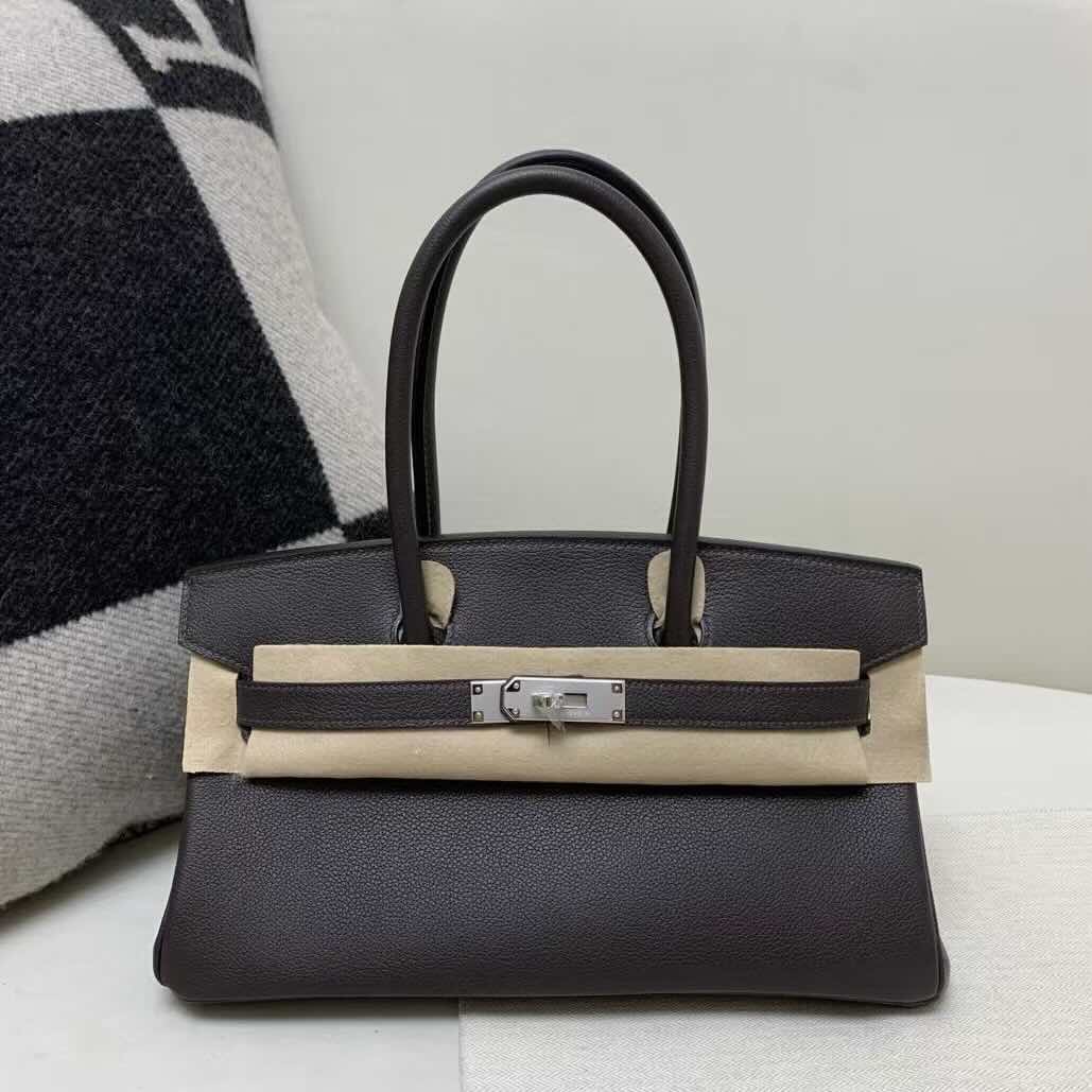 Hermès Shoulder Birkin 29 Evercolor Ebene with Palladium Hardware