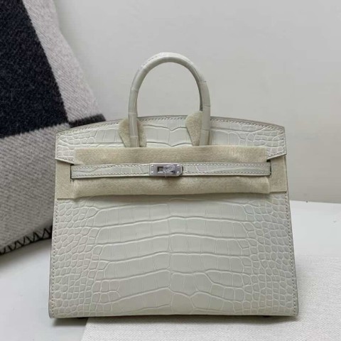Hermès Birkin 25 Matte Crocodile Craie with Palladium Hardware