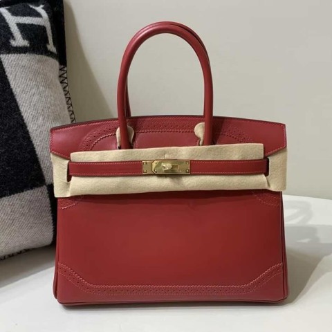 Hermès Birkin 30 Ghillies Rouge H with Gold Hardware