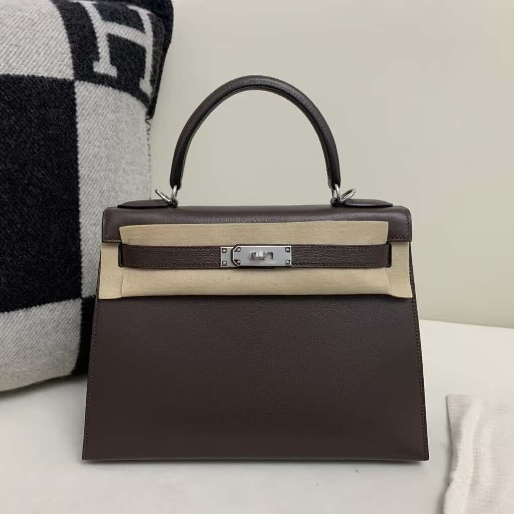 Hermès Kelly 25 Sellier Evercolor Ebene with Palladium Hardware