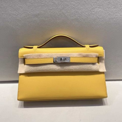Hermès Kelly Pochette Swift Jaune de Naples with Palladium Hardware