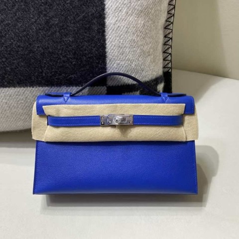 Hermès Kelly Pochette Swift Bleu Electric with Palladium Hardware
