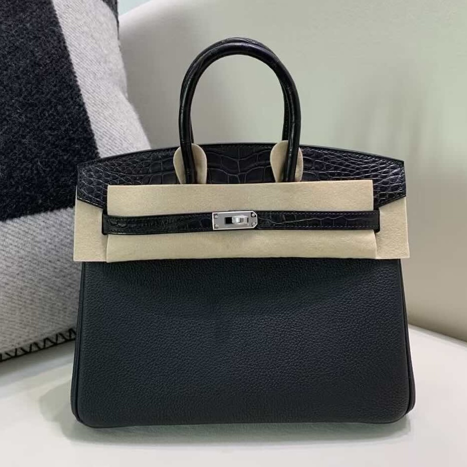 Hermès Birkin 25 Touch Noir Togo and Matte Alligator with Palladium Hardware