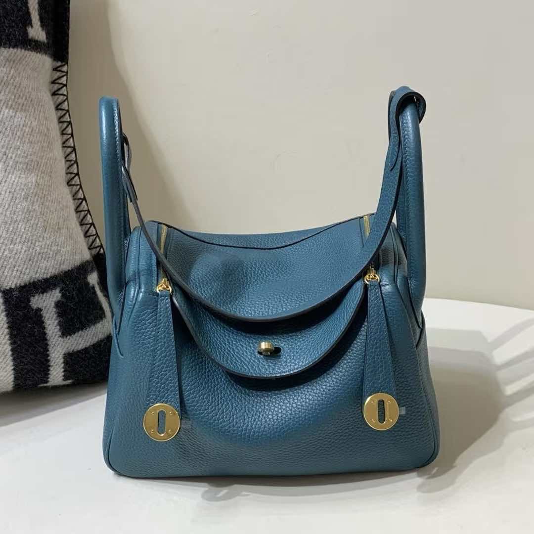 Hermès Lindy 30 Clemence Bleu de Prusse with Gold Hardware