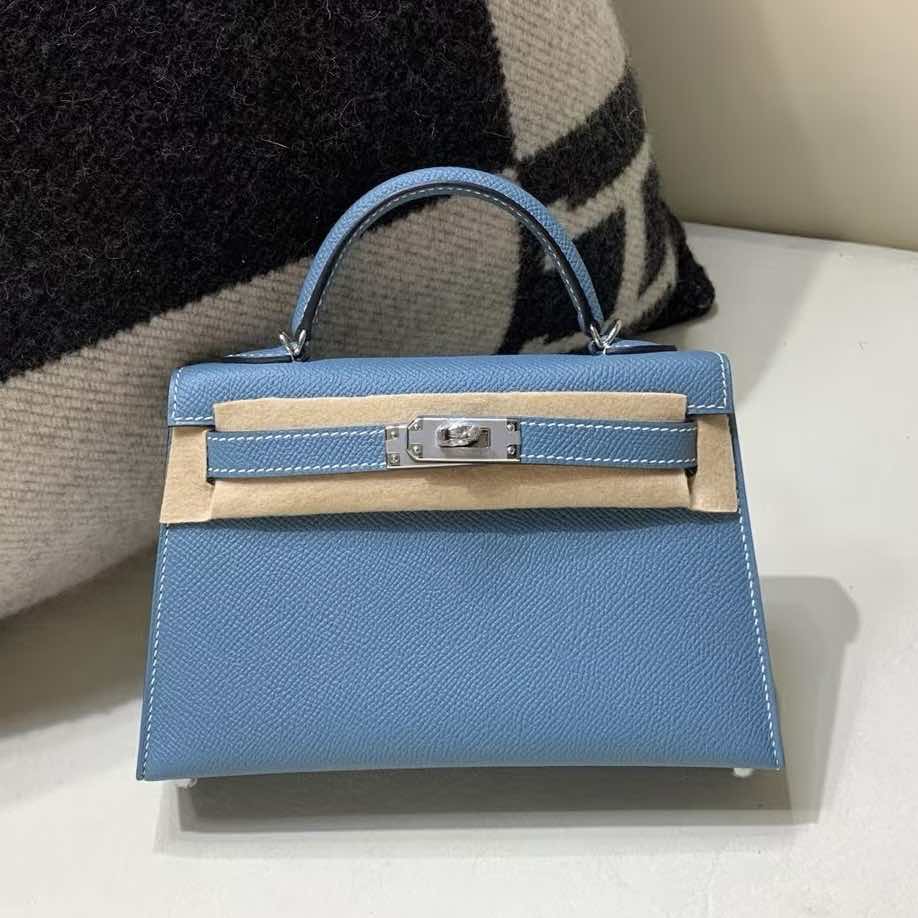 Hermès Kelly Pochette Bleu Jean Epsom Palladium Hardware