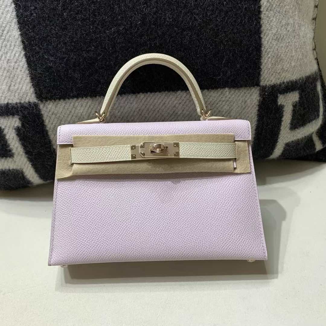 Hermès Kelly 25 Sellier Mauve Sylvestre & Craie Epsom Rose Gold Hardware