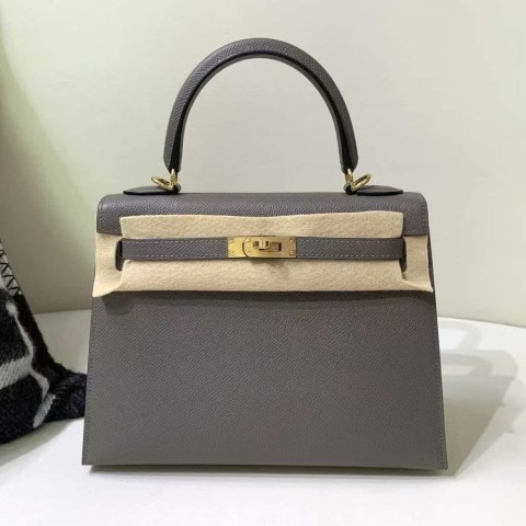 Hermès Kelly 25 Epsom Sellier Etain x Gold Hardware