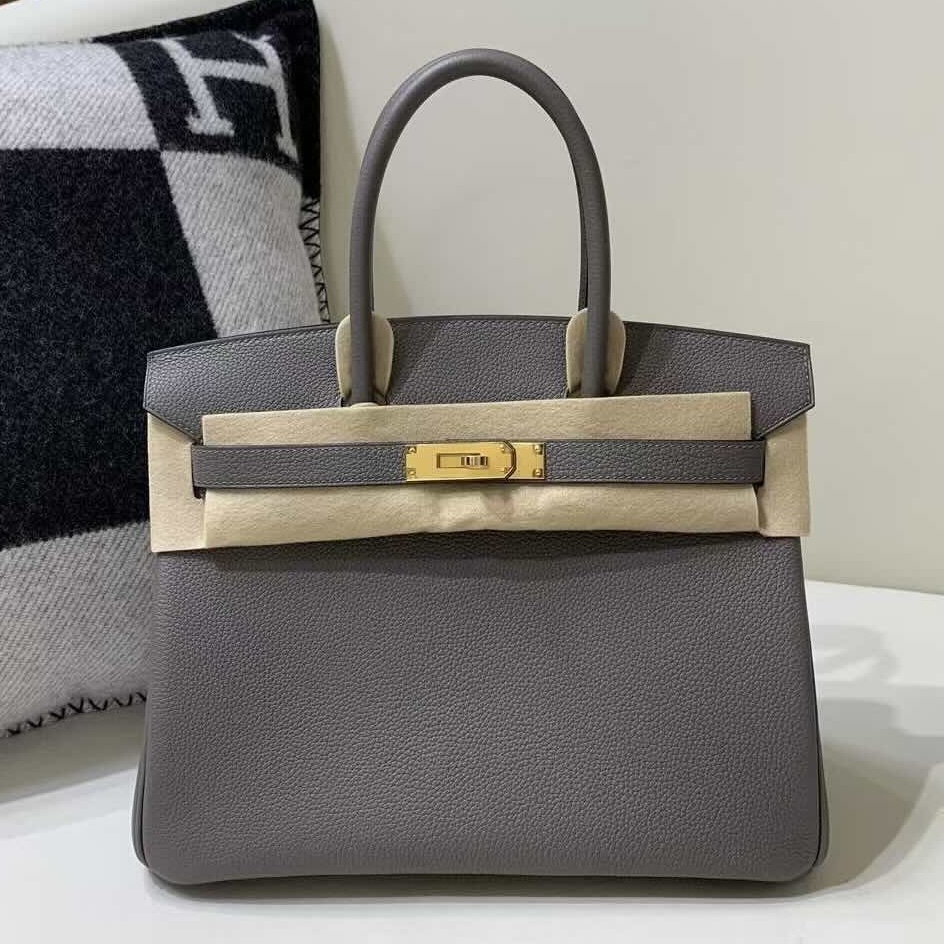 Hermès Birkin 30 in Togo Leather, Etain, Gold Hardware