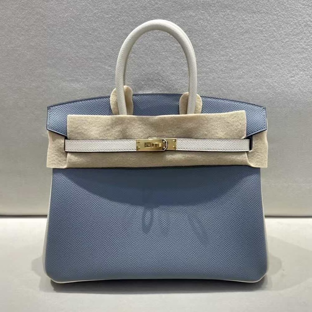 Hermès Birkin 25 Bleu de Prusse & White Epsom Leather / Gold Hardware