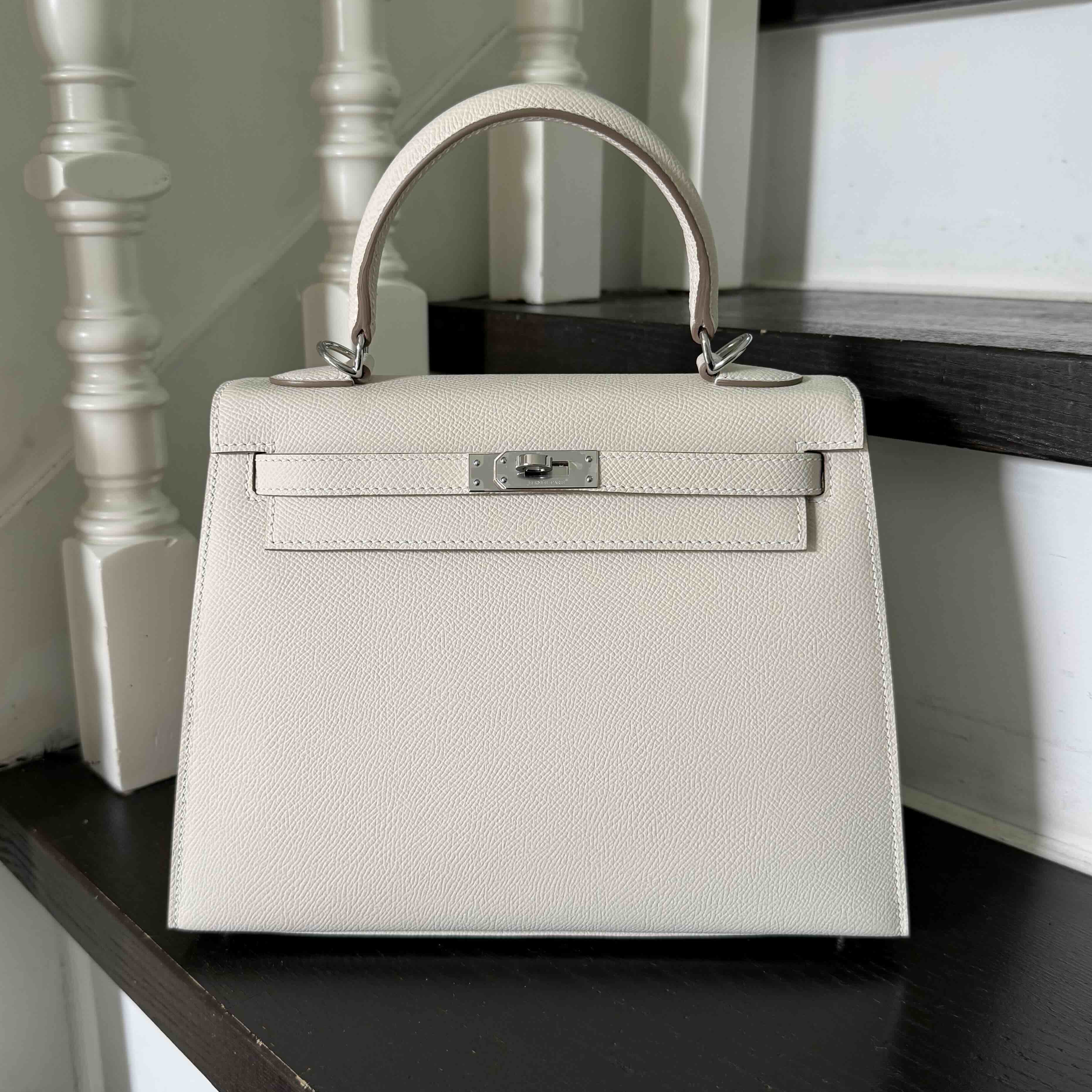 Hermès Kelly 25 Epsom Sellier Craie / Palladium Hardware
