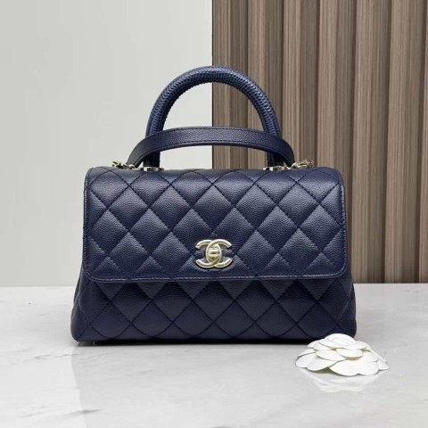 Chanel Coco Handle Small Lizard Top Handle Deep Blue 24x14x10cm