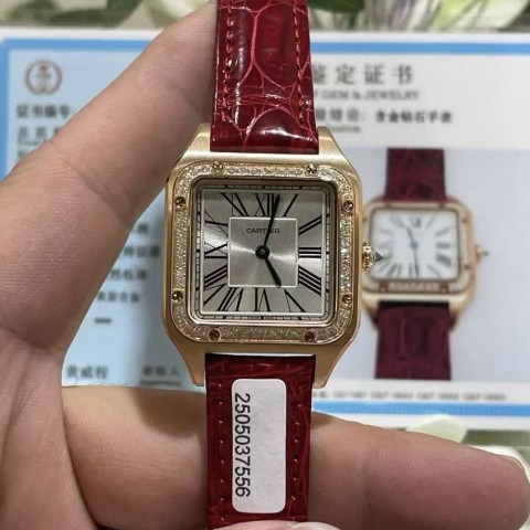 커스텀 18K 로즈 골드 진짜 다이아몬드 산토스 시계 38x27.5mm