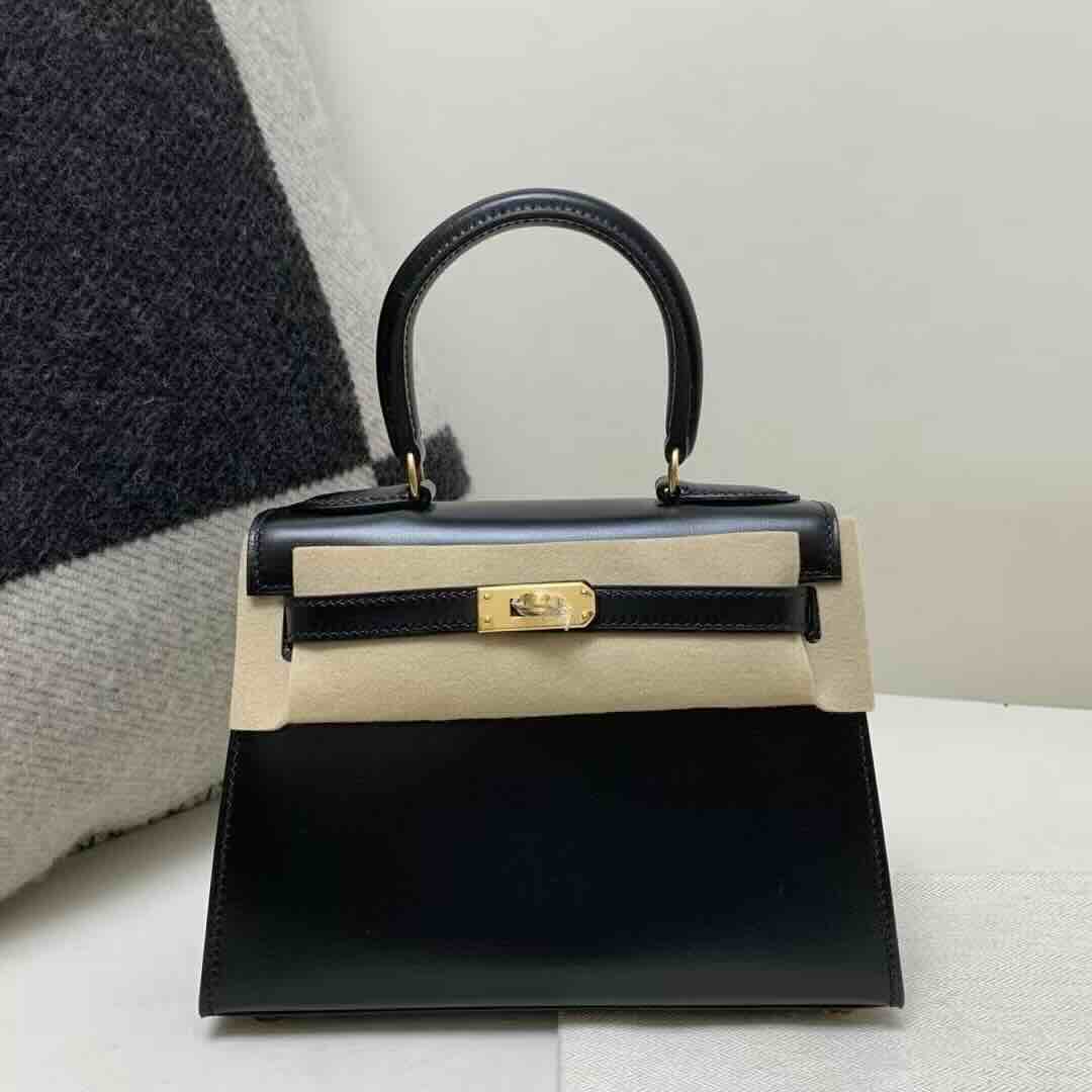 Kelly 20 Sellier Box Calf Noir Gold Hardware