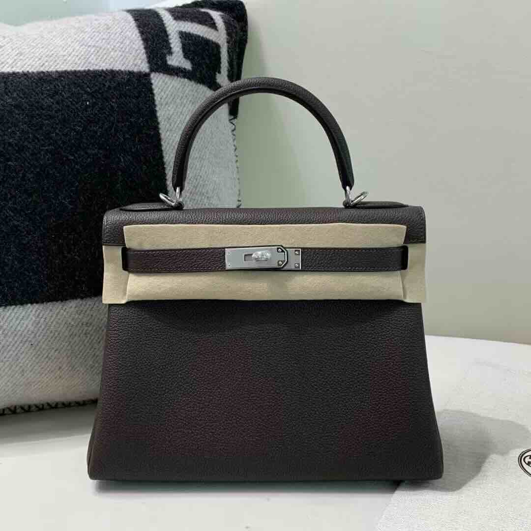 Hermès Kelly 25 Retourne Togo Ebene Palladium Hardware