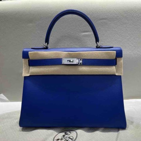 Hermès Kelly 28 Retourne Swift Blue Electrique Palladium Hardware