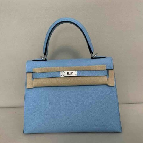 Hermès Kelly 25 Sellier Candy Blue 7N Epsom Leather / Palladium Hardware
