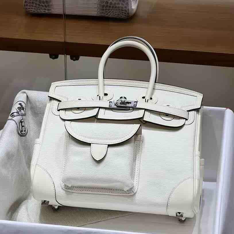Hermès Birkin 25 Cargo Blanc Toile x Swift Palladium Hardware