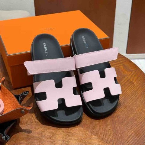 Hermès Egerie Sandals Calfskin Rose Sakura & Black