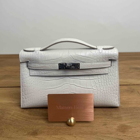 Hermès Kelly Pochette Béton Matte Crocodile Palladium Hardware