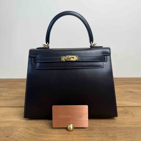 Hermès Kelly 25 Sellier Ebène Box Calf with Gold Hardwar