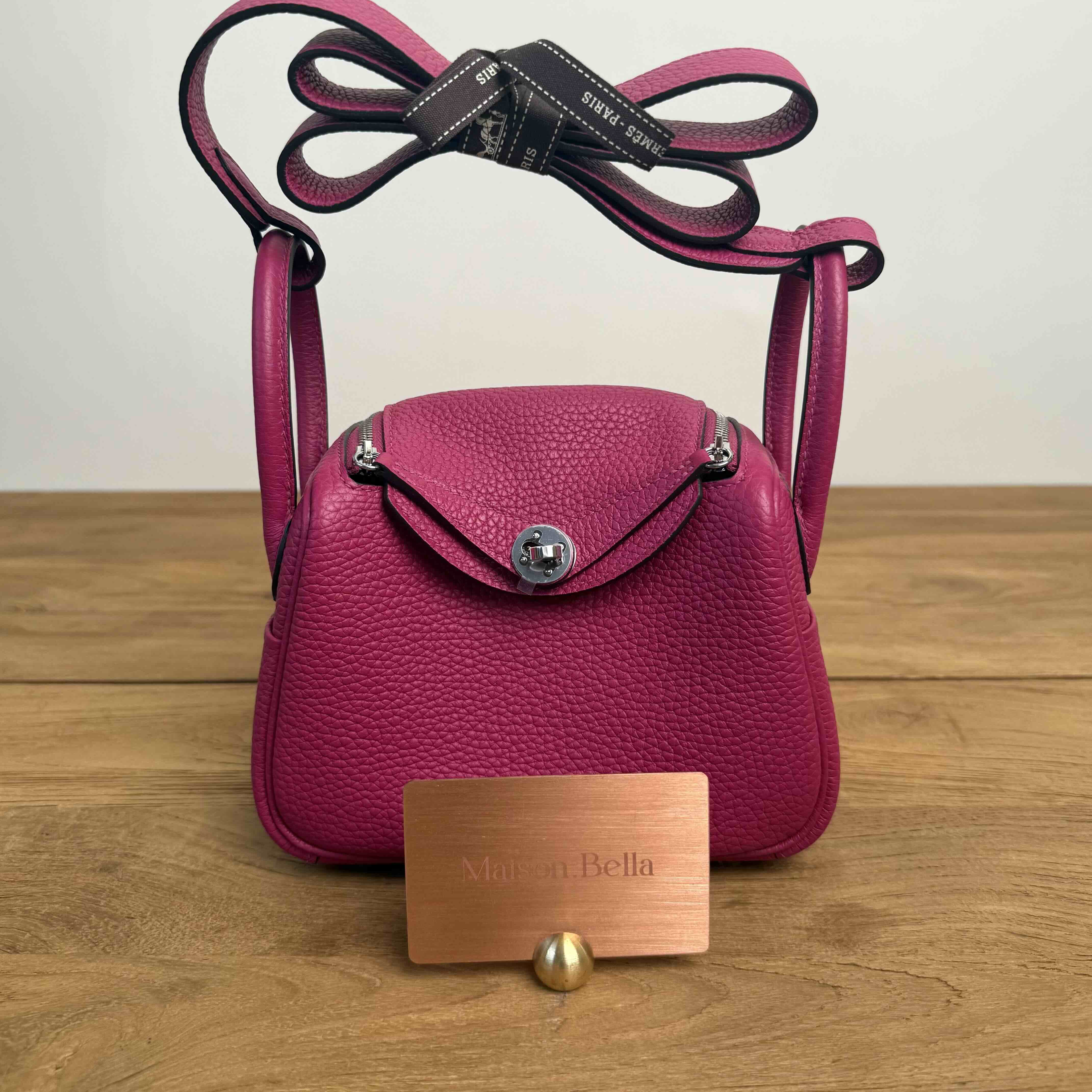 Hermès Lindy Mini in Magnolia Clemence with Palladium Hardware
