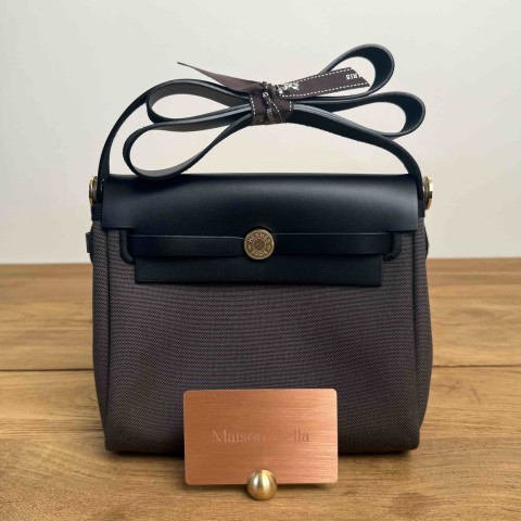 Hermès Mini Herbag in Vert de Gris Canvas and Vache Hunter with Palladium Hardware