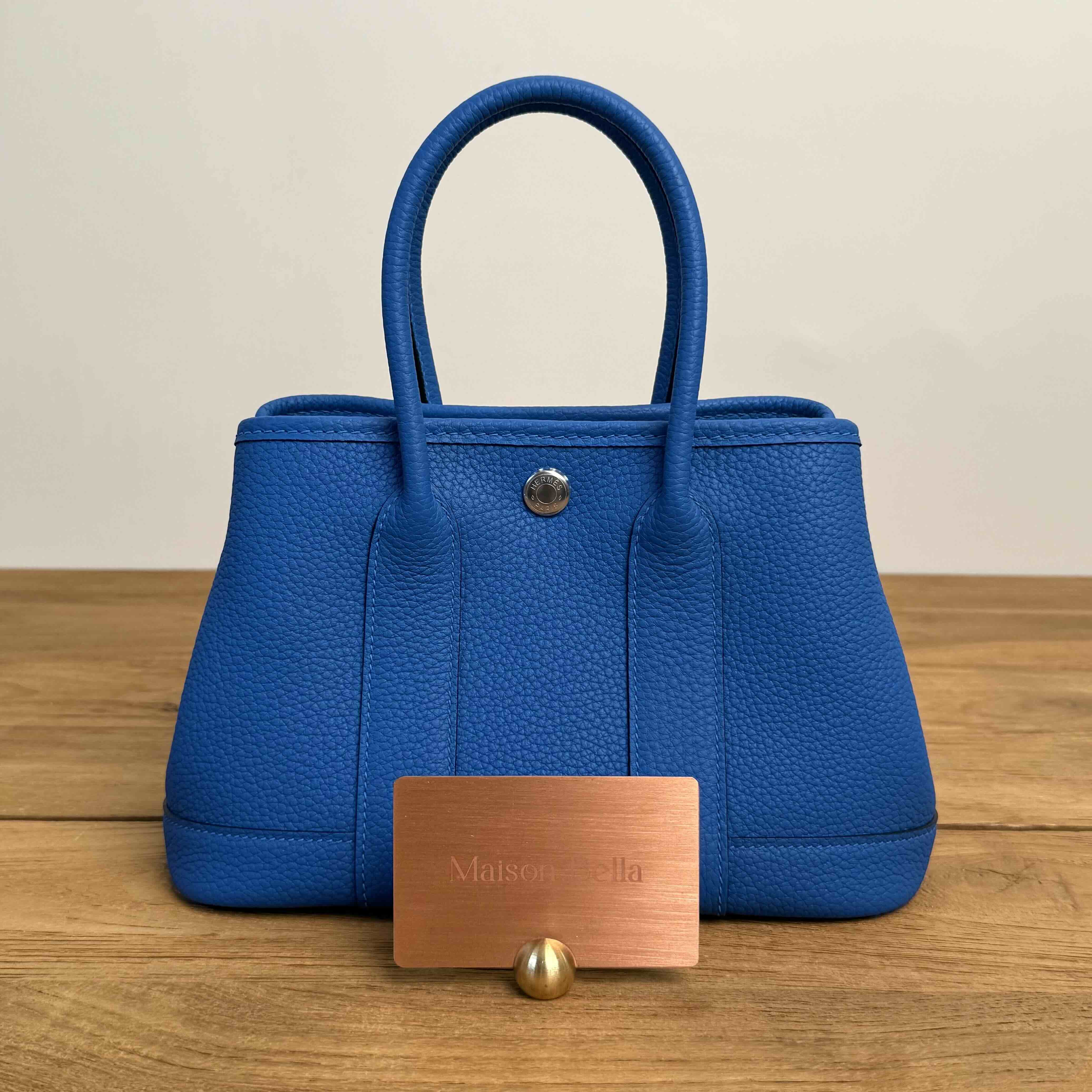 Hermès Garden Party 23 in Bleu Hydra Negonda Leather with Palladium Hardware