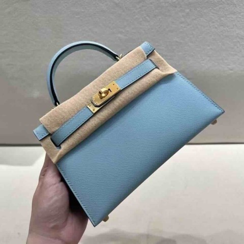 Hermès Mini Kelly II Epsom 3P Macaron Blue / Gold Hardware