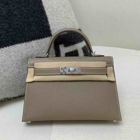Hermès Mini Kelly II Epsom Leather Etoupe / Palladium Hardware