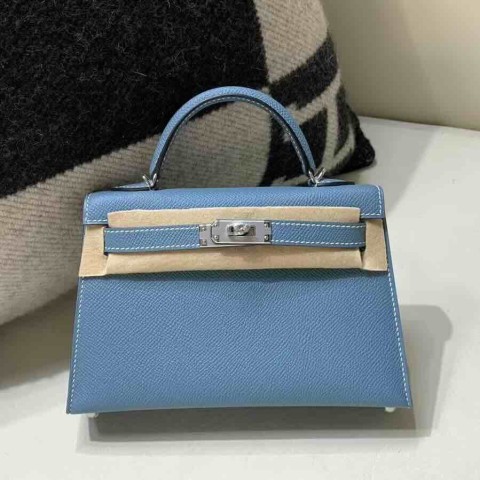 Hermès Mini Kelly II Epsom Leather Candy Blue / Palladium Hardware