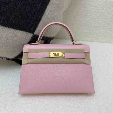 Hermès Mini Kelly II Trois Veaux Leather Sakura Pink / Gold Hardware