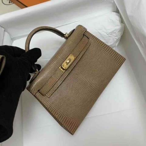 Hermès Mini Kelly II Lizard Leather Chestnut / Gold Hardware