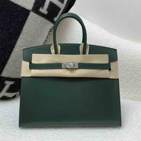 Hermès Birkin 25cm Box Leather 67 Emerald Green / Palladium Hardware