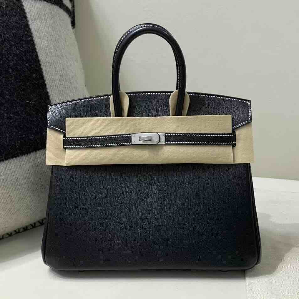 Hermès Birkin 25cm Chèvre Leather Black & Pearl Grey / Matte Palladium