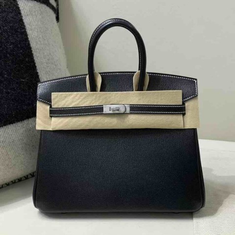 Hermès Birkin 25cm Chèvre Leather Black & Pearl Grey / Matte Palladium