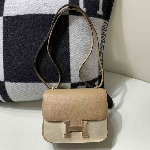 Hermès Constance 19cm Epsom Leather OM Chai / Rose Gold Hardware