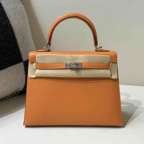 Hermès Kelly 25cm Epsom Leather Classic Orange / Palladium Hardware