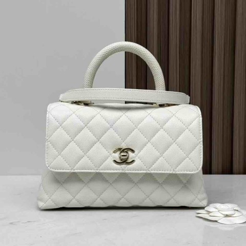 Chanel Coco Handle Bag 24cm White / Lizard Top Handle