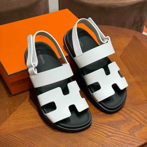 Hermès Genius Sandals Chamois Suede White / Rubber Sole / Size 34–42