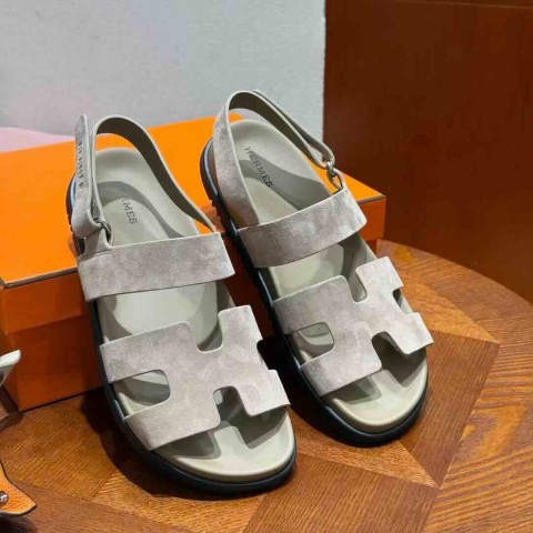 Hermès Genius Sandals Chamois Suede Sand / Rubber Sole / Size 34–42