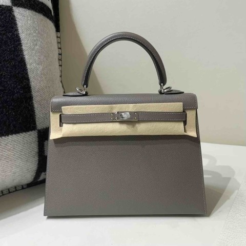 Hermès Kelly 25cm  Epsom 8F Etain/ Palladium Hardware