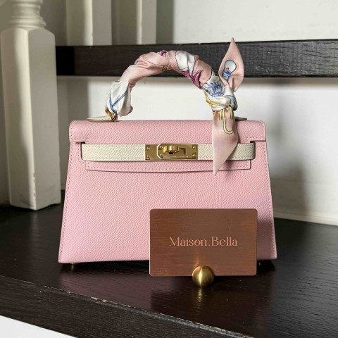Hermès Mini Kelly2 Epsom Rose Sakura x White x Gold