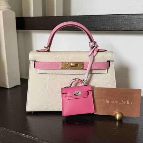 Hermès Mini Kelly2 Epsom Blanc x Rose Confetti x PHW