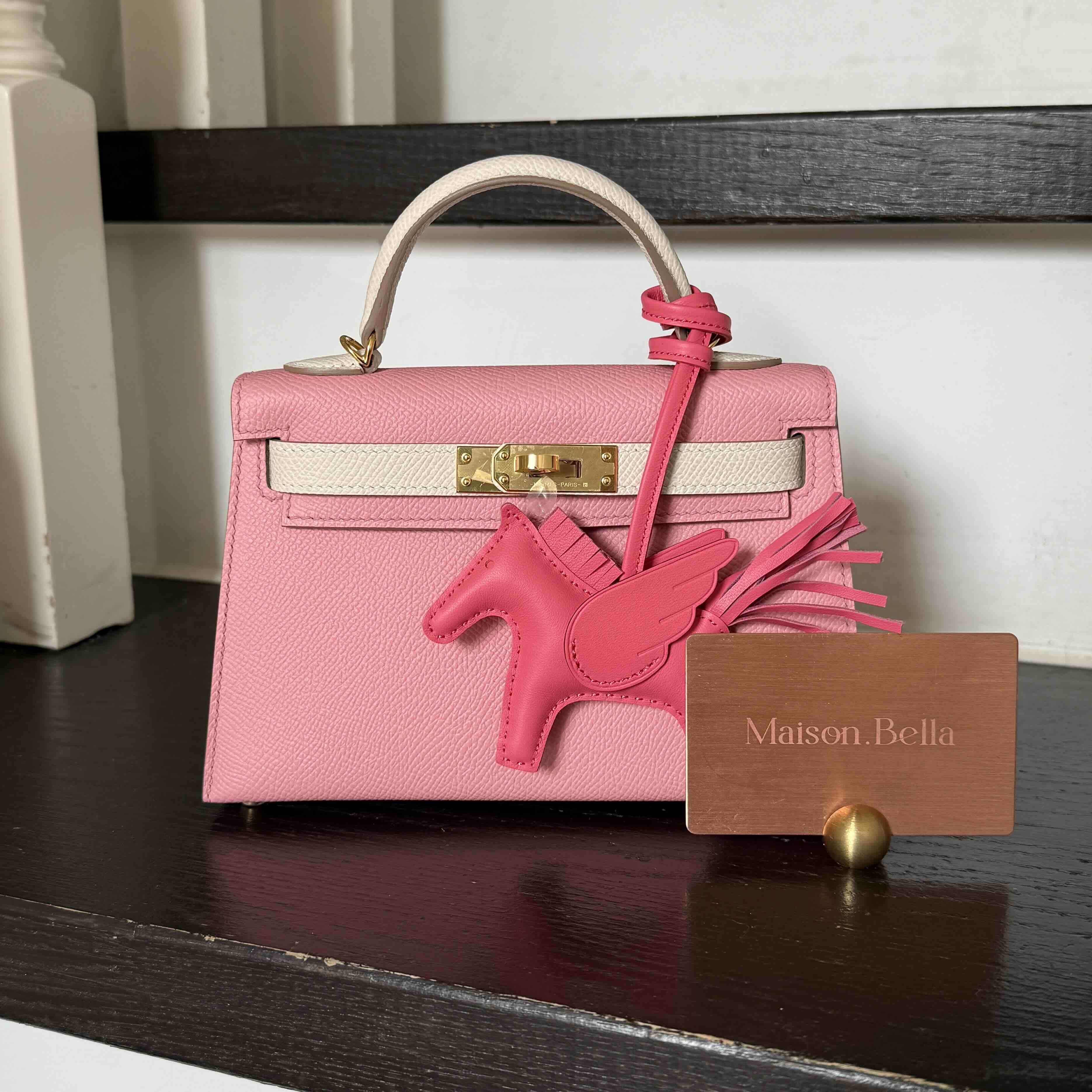 Hermès Mini Kelly2 Epsom Rose Confetti x Blanc x Gold