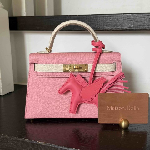 Hermès Mini Kelly2 Epsom Rose Confetti x Blanc x Gold