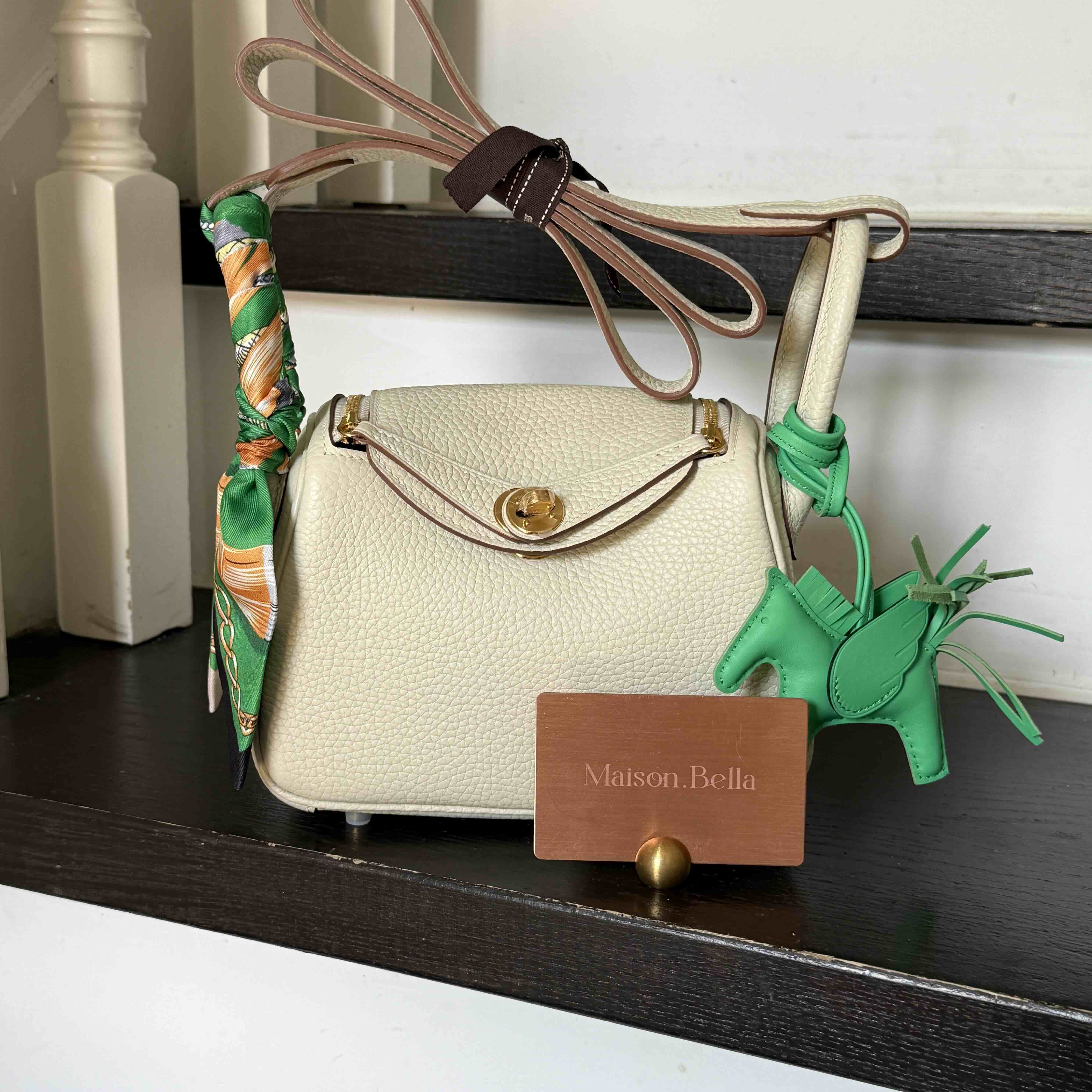 Hermès Mini Lindy Clemence Craie x Gold 