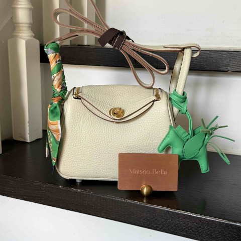 Hermès Mini Lindy Clemence Craie x Gold 