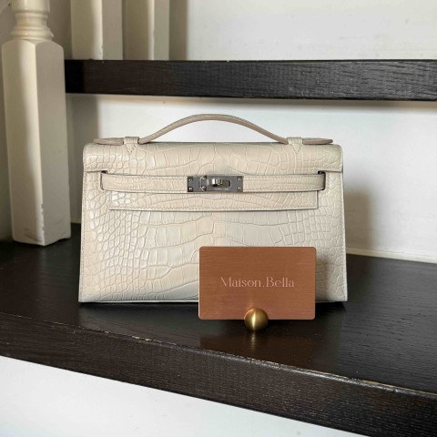 Hermès Pochette Alligator Beton x PHW 
