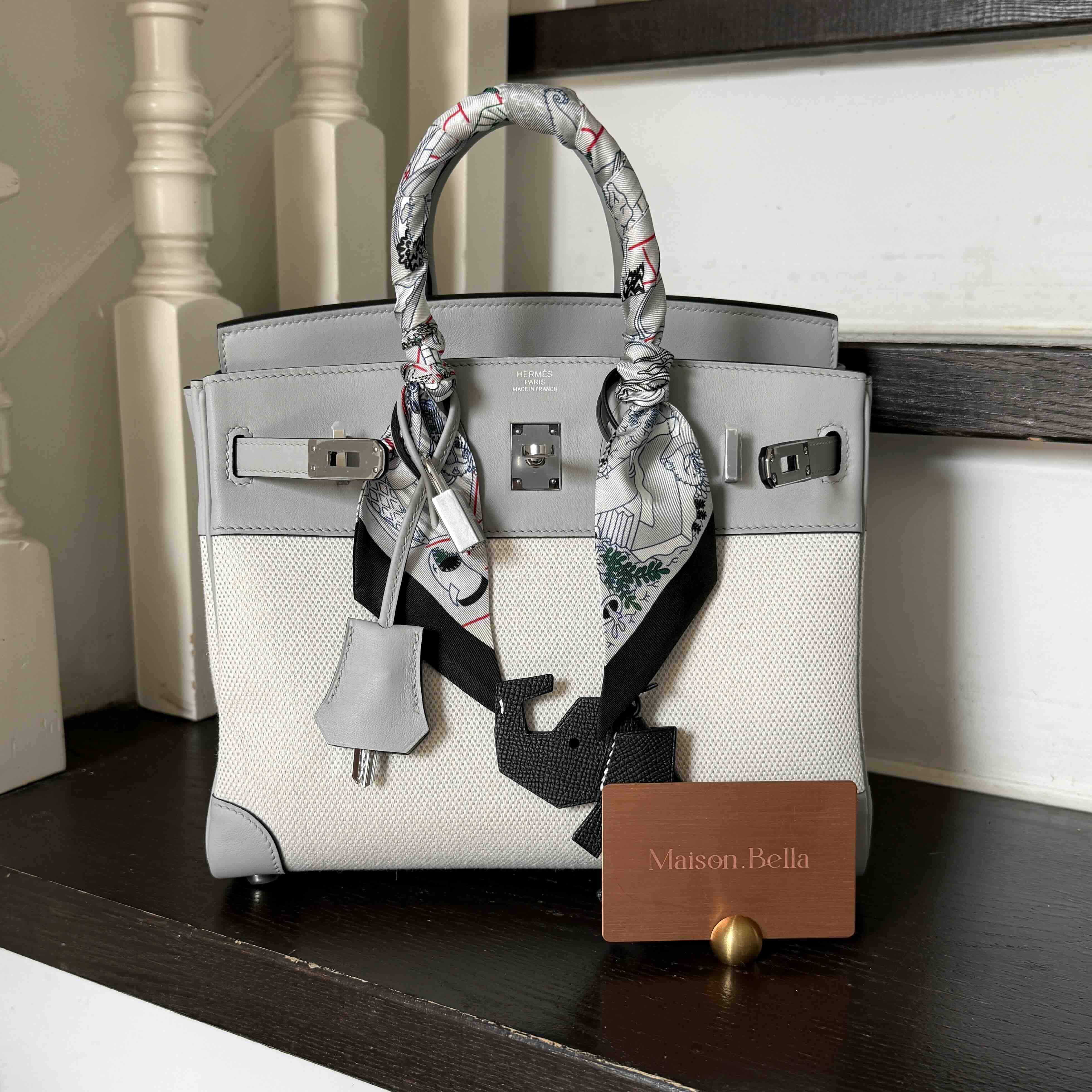 Hermès Birkin 25 Toile Goéland & Swift Bleu Glacier