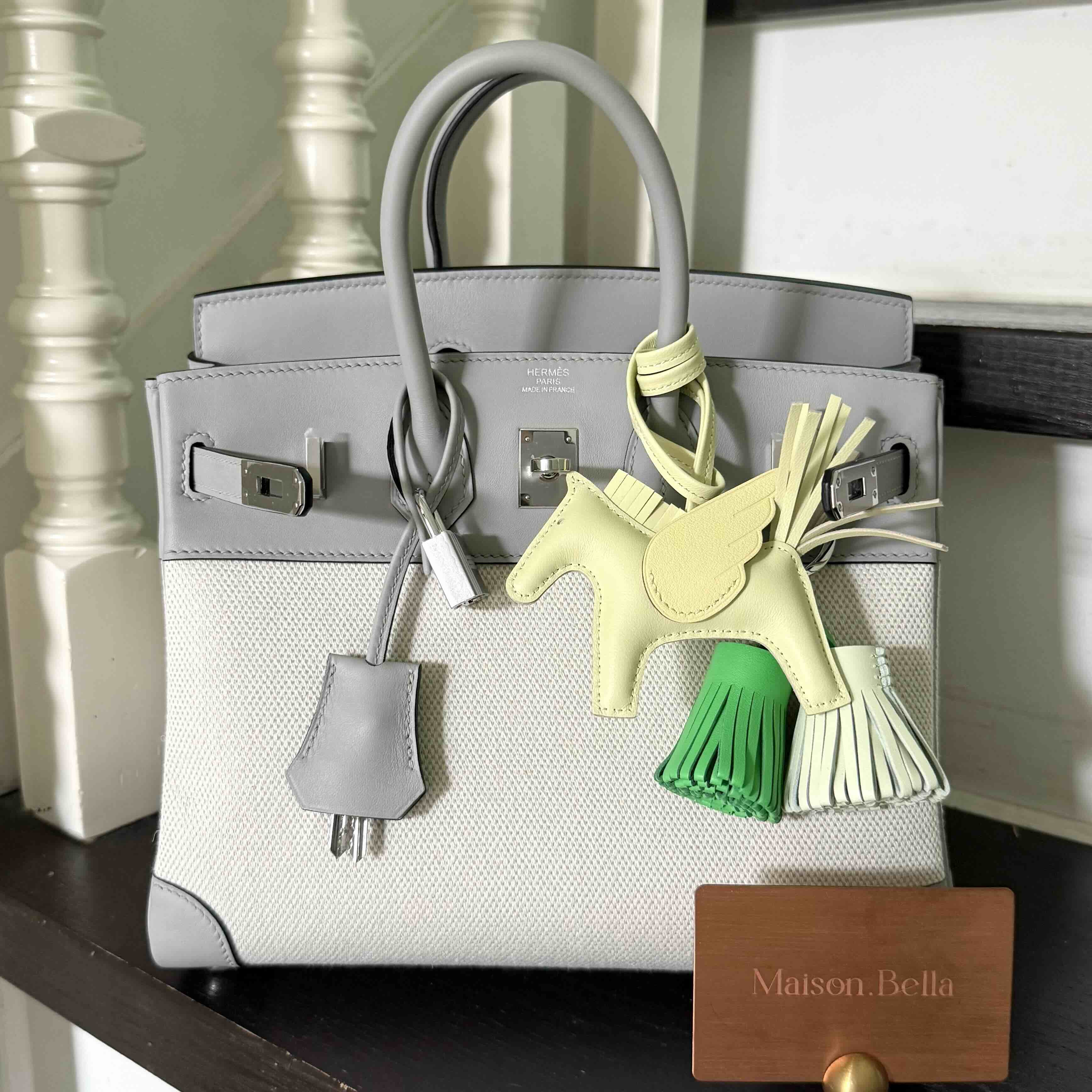 Hermès Birkin 25 Toile Goéland & Swift Bleu Glacier